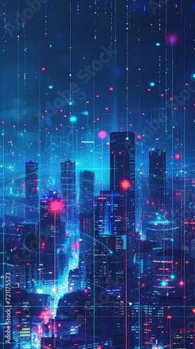 Artificial Intelligence illustration of AI Cityscape  background image  generative AI