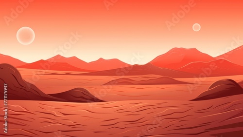 cartoon illustration Mars landscape, red alien planet background