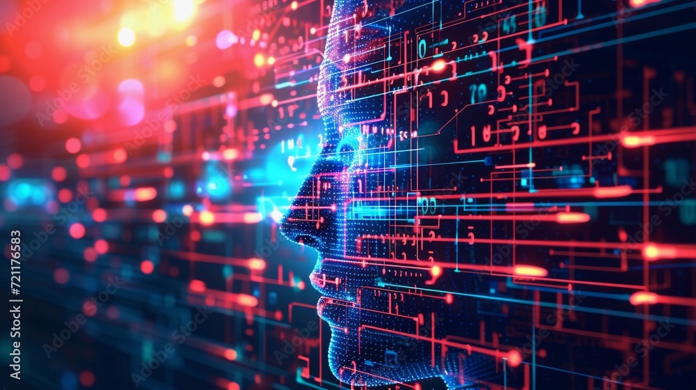 Artificial Intelligence illustration of Neon Code Matrix, background image, generative AI - obrazy, fototapety, plakaty 