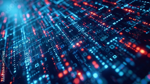 Artificial Intelligence illustration of Neon Code Matrix, background image, generative AI photo