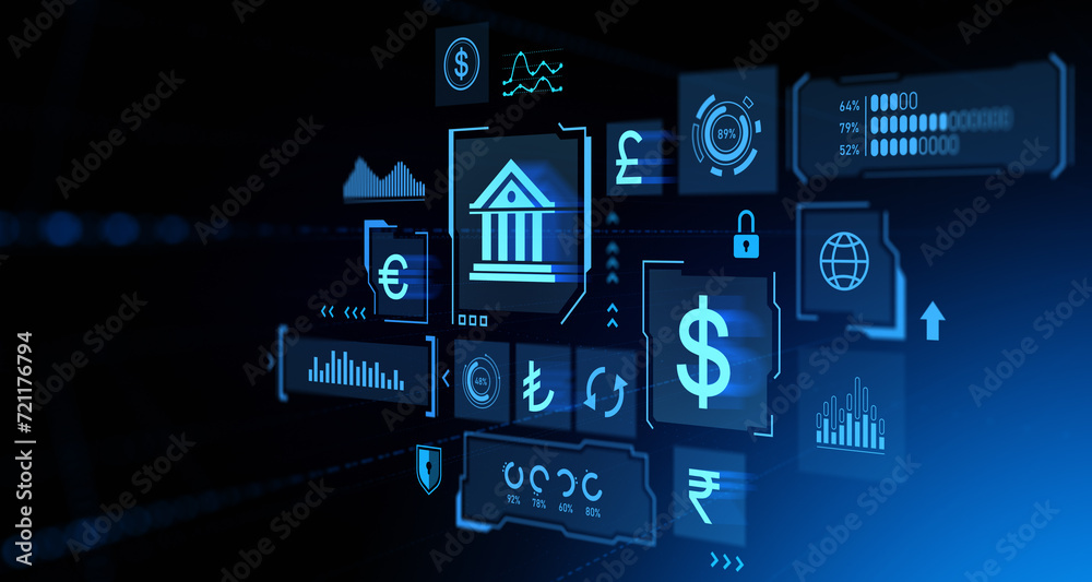 CBDC glowing hologram hud with digital statistics and graph indicators CBDC glowing hologram hud with digital statistics and graph indicators