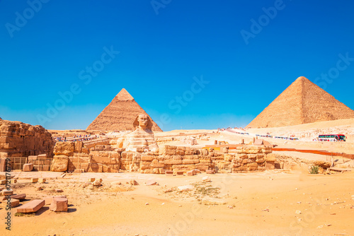 Pyramid of Cheops  Pyramid of Khafre and Great Sphinx. Great Egyptian pyramids.