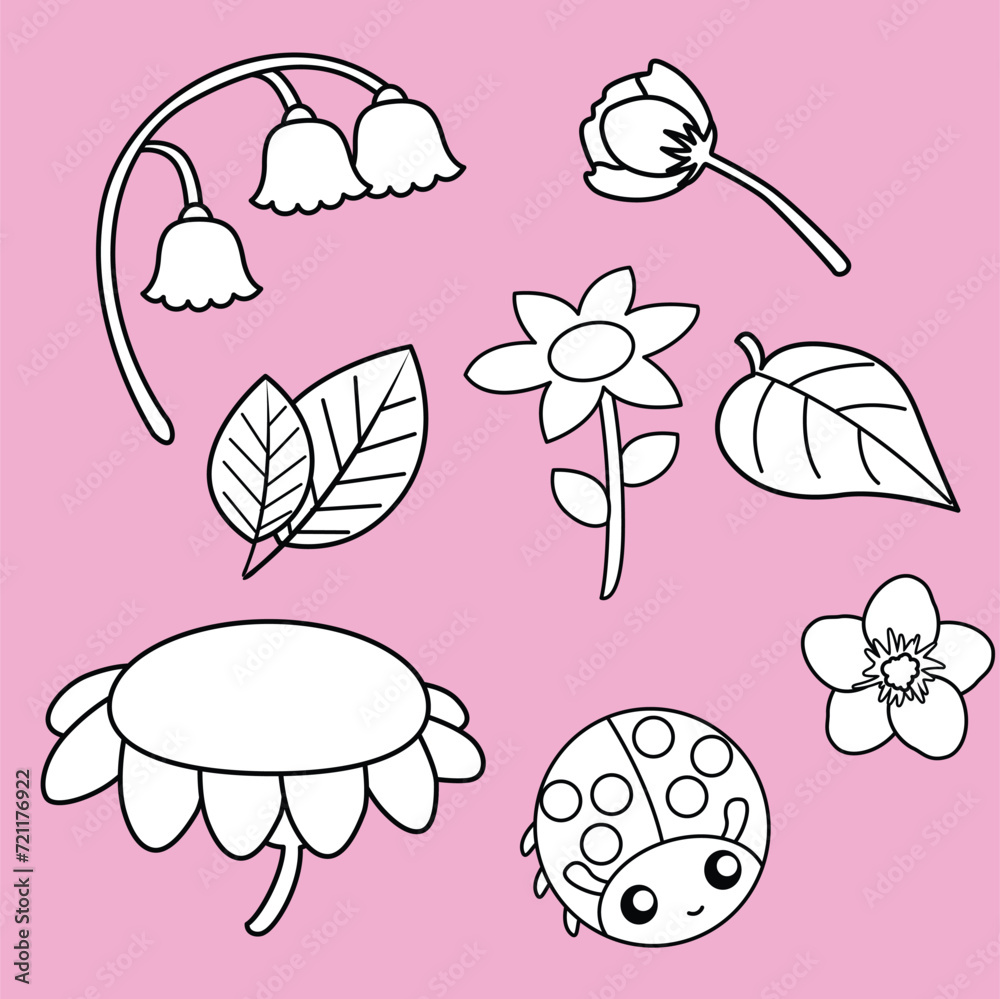 Colorful Flower Garden Cartoon Nature Digital Stamp Outline Colorful Flower Garden Cartoon Nature Digital Stamp Outline