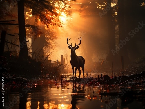Deer at sunrise in the forest © Generative Ai