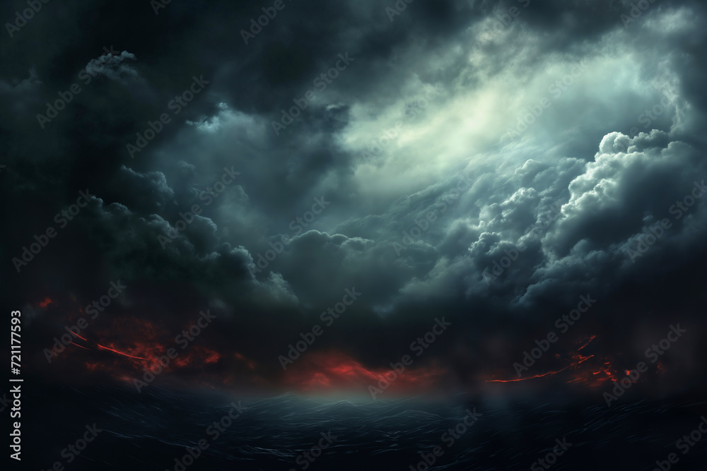 dark dramatic stormy sky with cumulus clouds over stormy sea with waves for abstract background dark dramatic stormy sky with cumulus clouds over stormy sea with waves for abstract background