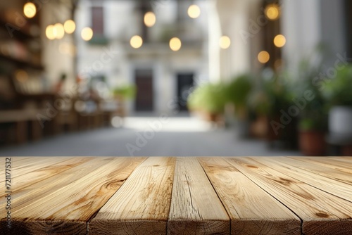 Empty wooden table abstract blurred white interior background, product display