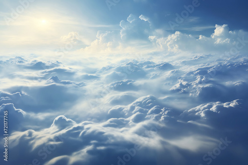 beautiful blue sky with white cumulus clouds aerial view for abstract background