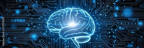 Artificial Intelligence illustration of Digital Brain Circuitry, background image, generative AI