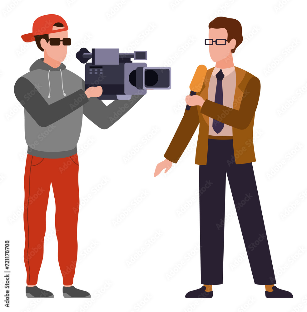 News reporter with camera man. Televison broadcast characters News reporter with camera man. Televison broadcast characters