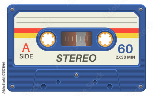 Retro sound tape. Old plastic audio cassette