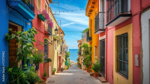 Mediterranean colourful. Front sight of a street at Villajoyosa, Spain © Chingiz
