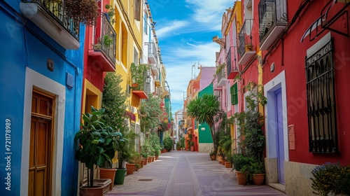 Mediterranean colourful. Front sight of a street at Villajoyosa  Spain
