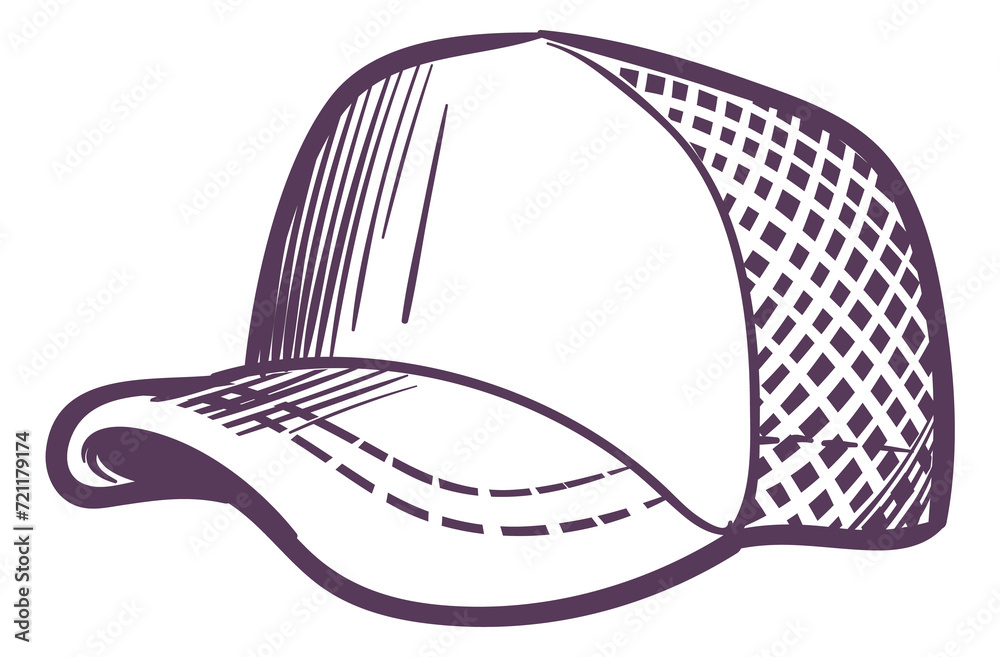 Male sport cap. Hand drawn baseball hat