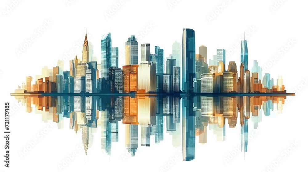 Modern city illustration isolated at white with space for text