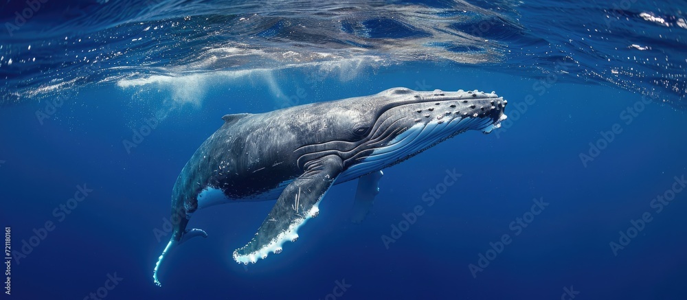 Fototapeta premium Blue Water hosts a young Humpback Whale.