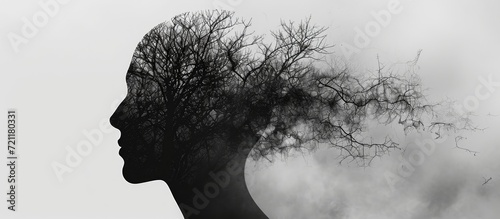 Silhouette of head with troubled mind, Mental well-being photo