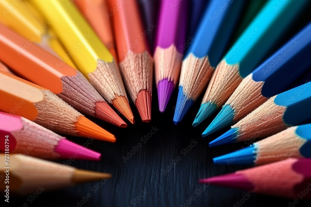 Composition of color pencils harmony in hues, textured backdrop Composition of color pencils harmony in hues, textured backdrop