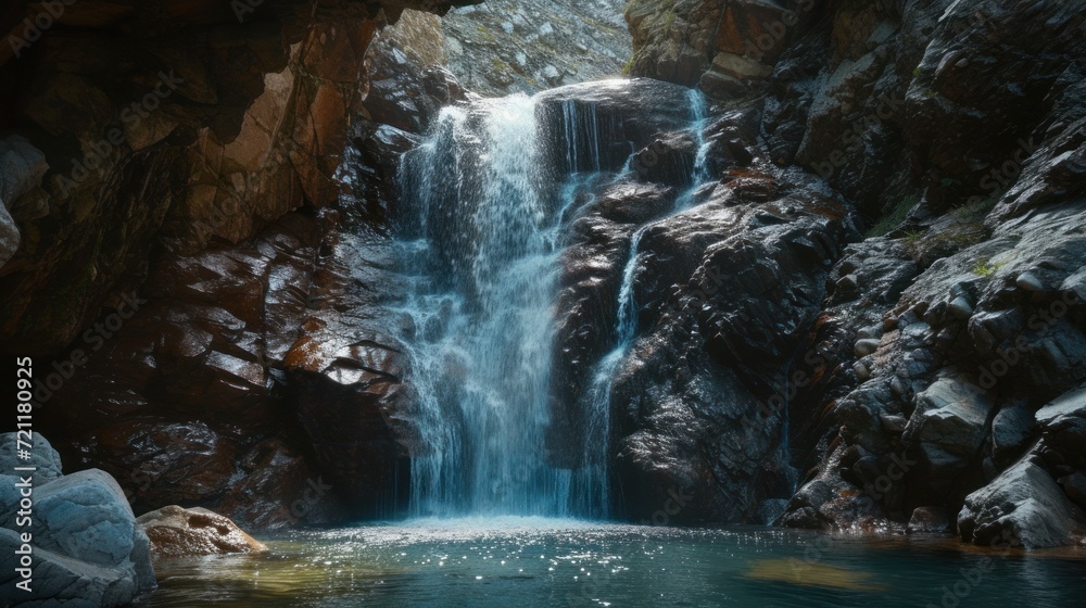 waterfall cascading into a pool below