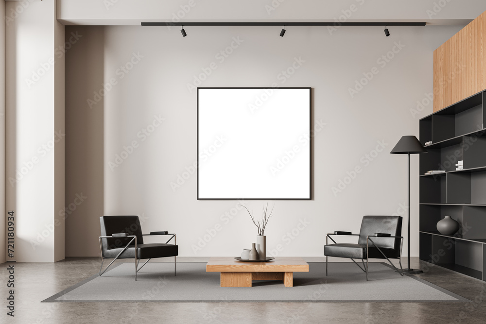 Cozy living room interior armchairs and coffee table with shelf, mock up frame Cozy living room interior armchairs and coffee table with shelf, mock up frame