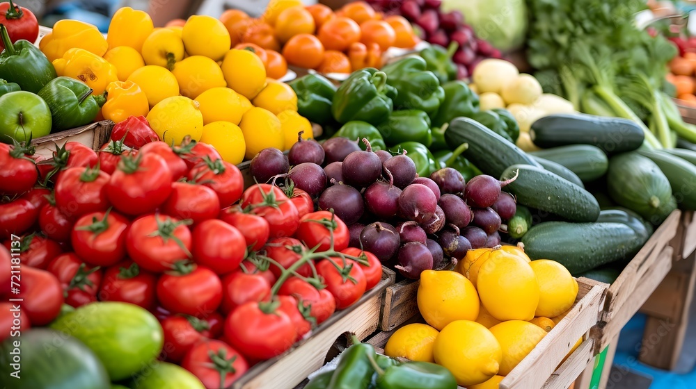 fruits and vegetables, colorful array of fresh fruits and vegetables at a local farmer’s market, symbolizing healthy eating and local produce