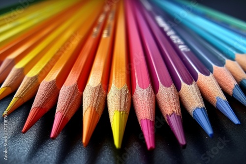Colorful pencil row spectrum, vibrant diversity