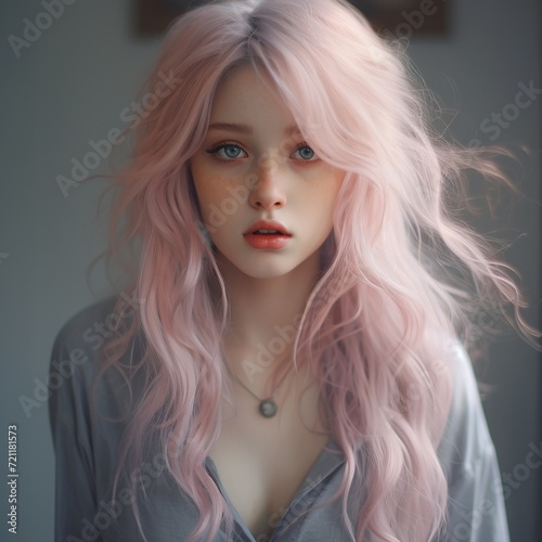 Digital Portrait of Woman with Soft Pink Curls
