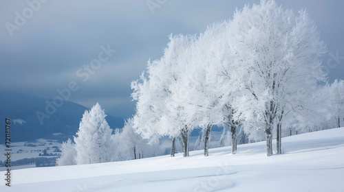 Frozen trees on snowcapped land