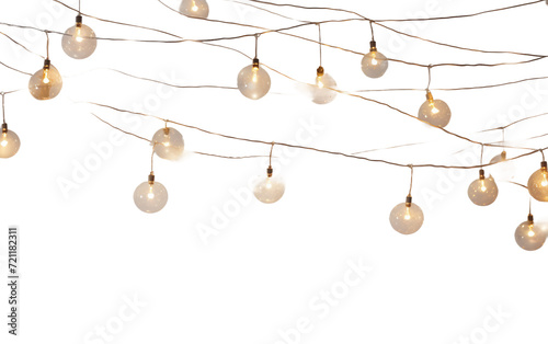 Delicate String Lights Emitting a Twinkling Glow on White Isolated on Transparent Background PNG.