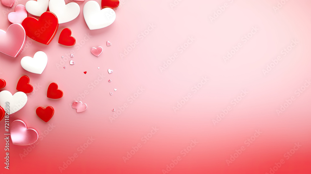 Valentine's day Red heart shaped balloons on pink background with copyspace, 