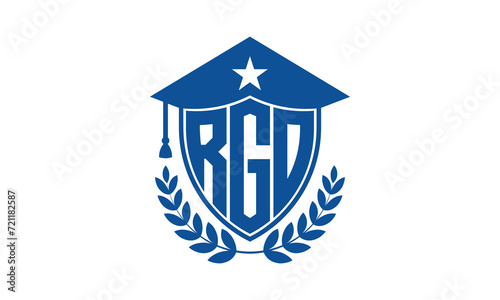 RGO three letter iconic academic logo design vector template. monogram, abstract, school, college, university, graduation cap symbol logo, shield, model, institute, educational, coaching canter, tech photo