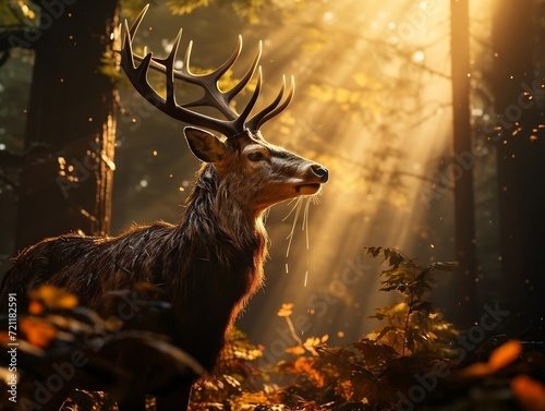 Deer at sunrise in the forest © Generative Ai