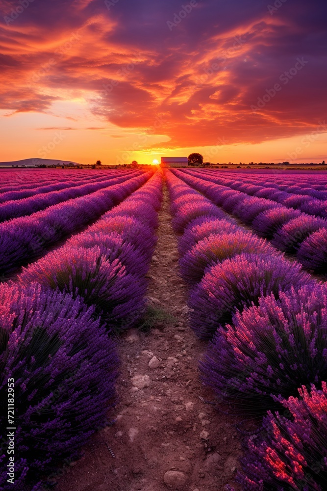 Stunning Lavender Field Sunset in Full Bloom