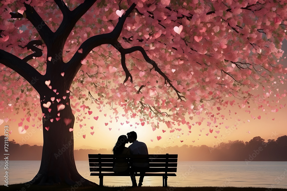 A romantic and happy couple under a tree