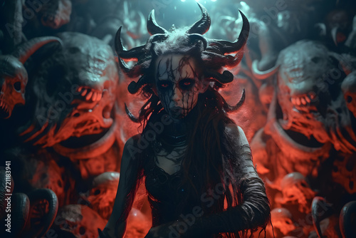 Demon woman with horns and hair made of squid tentacles