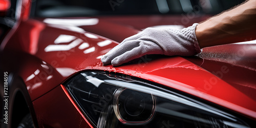 Car detailing hands with orbital polisher in car repair shop,  © Muhammad