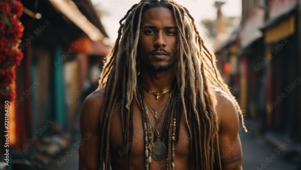Handsome african american man with dreadlocks