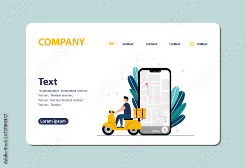 The concept of online delivery service, online order tracking, home and office delivery. The courier on the scooter delivers the order. template for price page. Vector flat style COVID-19.