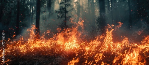 Daytime close-up of forest wildfire