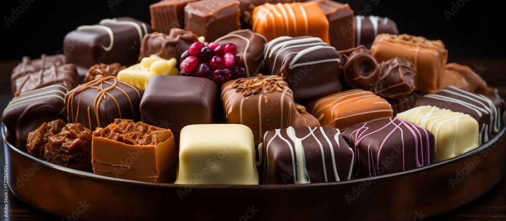 A Lot of fine chocolate candies. Sweet Delights: A Multitude of Fine Chocolate Candies
Decadent Chocolate Assortment: A Rich Collection