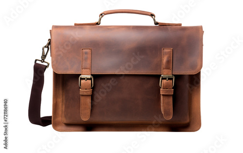 Vintage-Style Leather School Satchel Isolated on Transparent Background PNG.