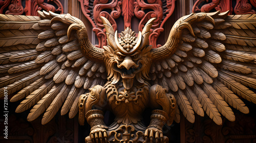Wooden sculpture of Garuda is a mythological bird according to Hindu belief