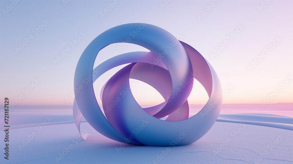 Fototapeta premium 抽象的な彫刻3Dの画像 円形のミニマリズムシンボル 青紫色 An abstract 3d circular symbol. Purple and blue based wallpaper background [Generative AI]