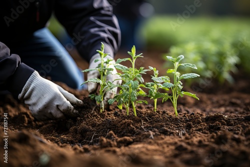 Close-up view of person engaged in soil digging activity using a shovel in gardening.