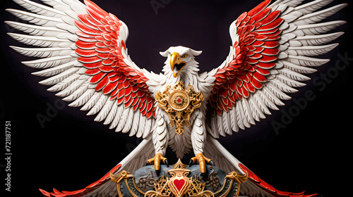 3D illustration of a garuda pancasila with red wings on a background of clouds, Indonesia Garuda, White red eagles. photo