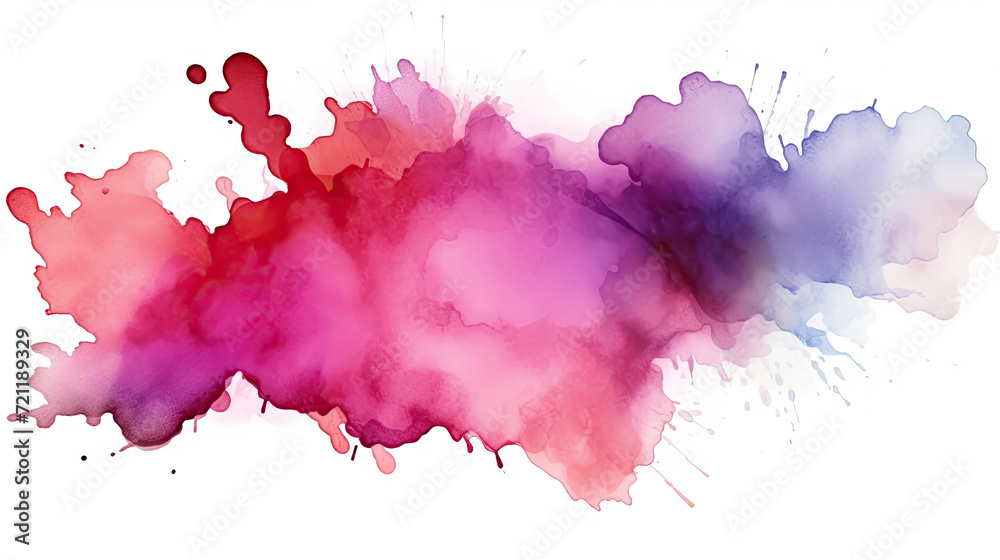 abstract colorful watercolor painting, Bright watercolor blue-red orange purple stain drips on white background