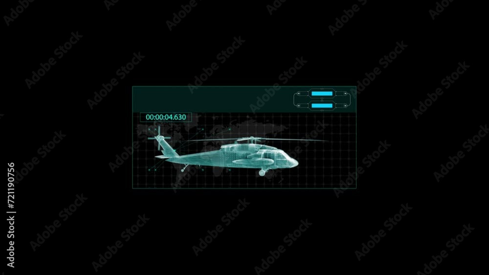 3D Holographic Attack Helicopter Looping Animation: Futuristic Sci-Fi Military Helicopter Wireframe in HUD. 4K Animation 3D Holographic Attack Helicopter Looping Animation: Futuristic Sci-Fi Military Helicopter Wireframe in HUD. 4K Animation