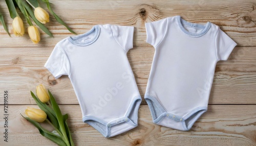 White Onesie, Romper or Bodysuit for Babies - Baby Twin Celebration Announcement or Product Placement - Mockup for Naming