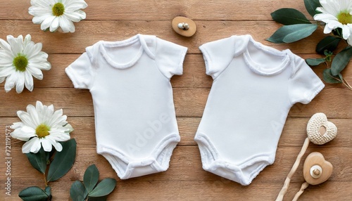 White Onesie, Romper or Bodysuit for Babies - Baby Twin Celebration Announcement or Product Placement - Mockup for Naming