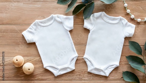 White Onesie, Romper or Bodysuit for Babies - Baby Twin Celebration Announcement or Product Placement - Mockup for Naming photo