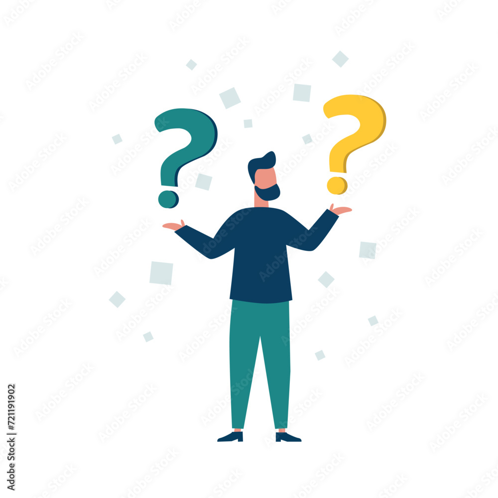 Vector illustration, conceptual illustration of frequently asked questions exclamation marks and question marks, answer to metaphor. Vector illustration, conceptual illustration of frequently asked questions exclamation marks and question marks, answer to metaphor.